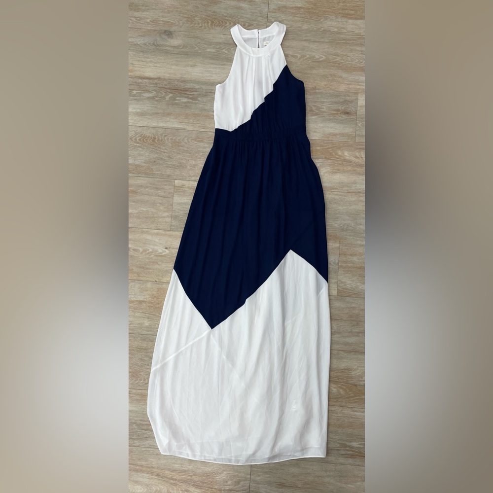 Shoshanna navy and white Maxi Dress, size 2, Halter Neck